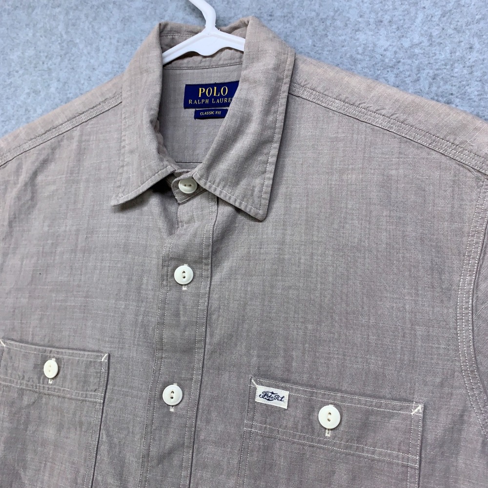 Polo Ralph Lauren Button Up Shirt Mens M Gray Short Sleeve Classic Fit Cotton